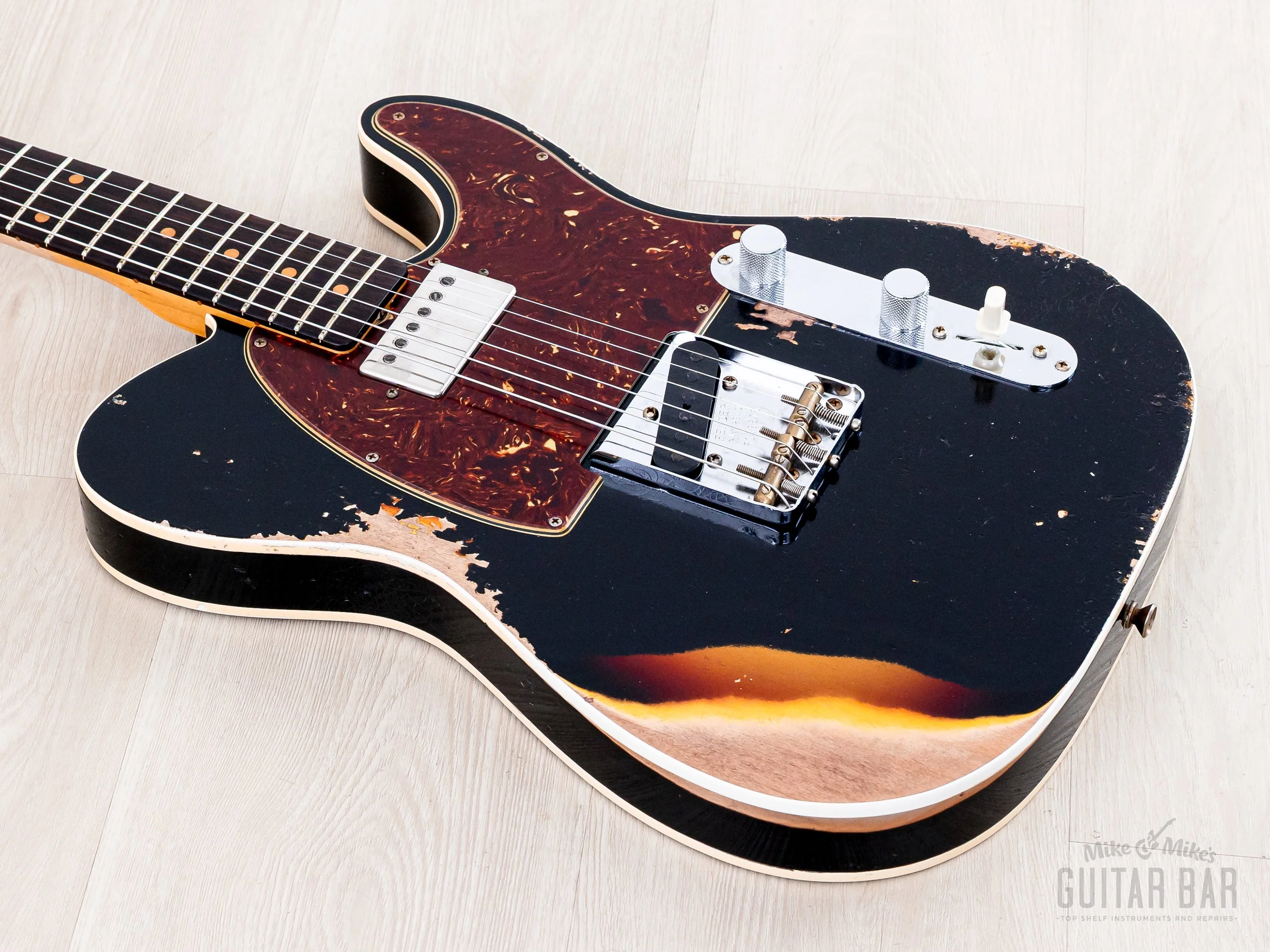 2024 Fender Custom Shop Limited Edition Reverse 1960 Telecaster Custom Heavy Relic Black Over Sunburst w/ SH-1 '59 PAF - Image 8