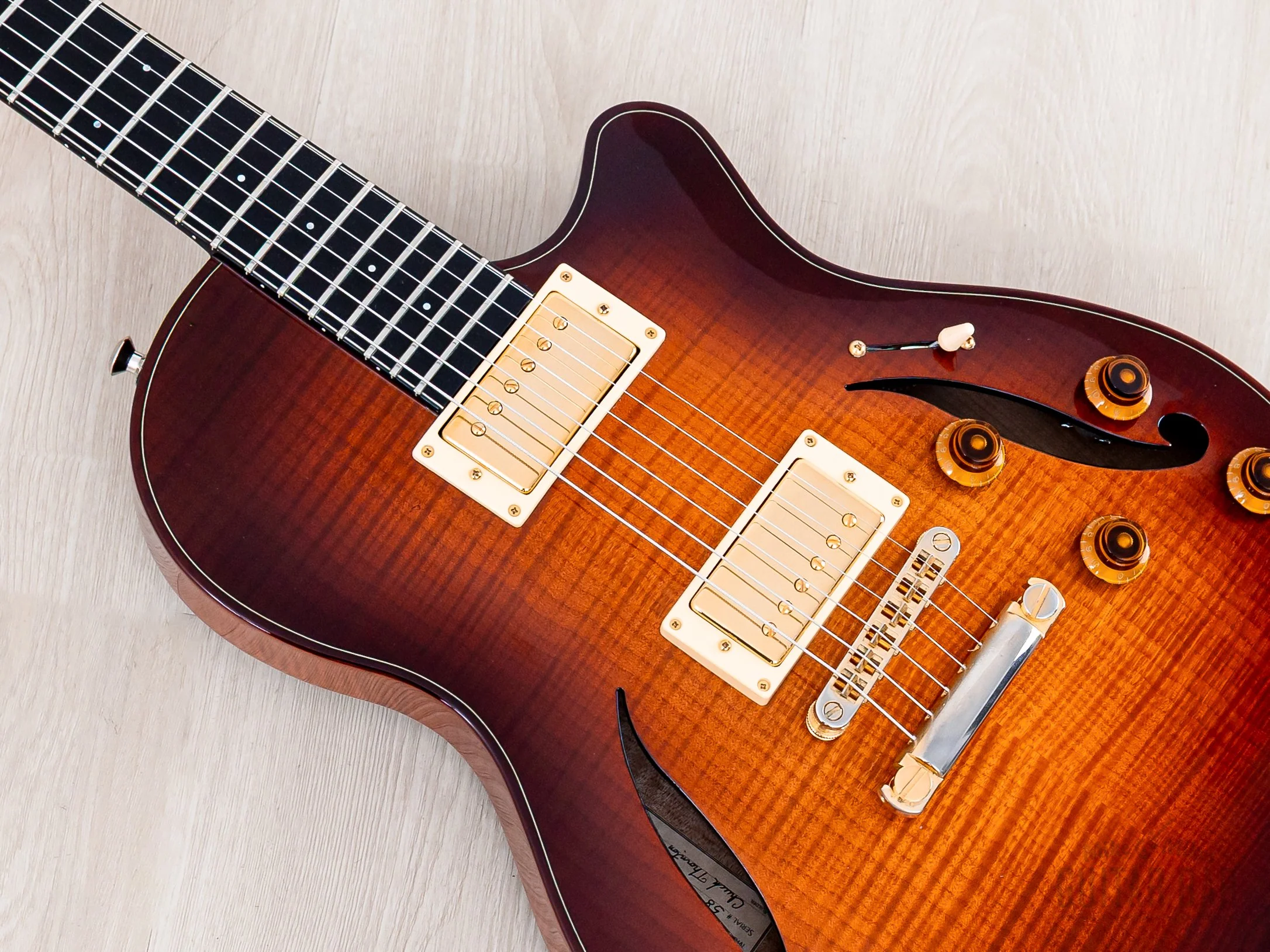 CP Thornton Elite Semi-Hollow Neck Through Electric Guitar 5A Maple Light Tobacco Burst, Near-Mint w/ Lollar, Case - Image 8