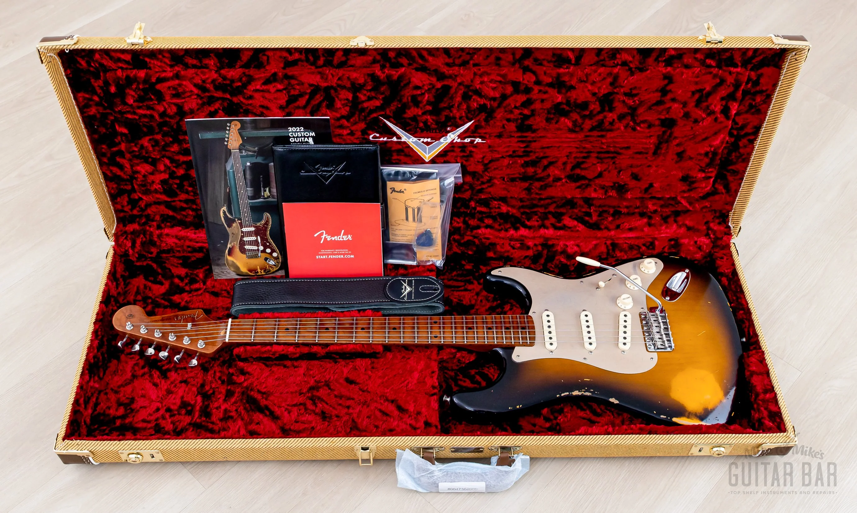 Fender Custom Shop 1956 Stratocaster Roasted Relic Faded Two-Tone Sunburst w/ Gold Guard, Fat '60s Pickups - Image 16