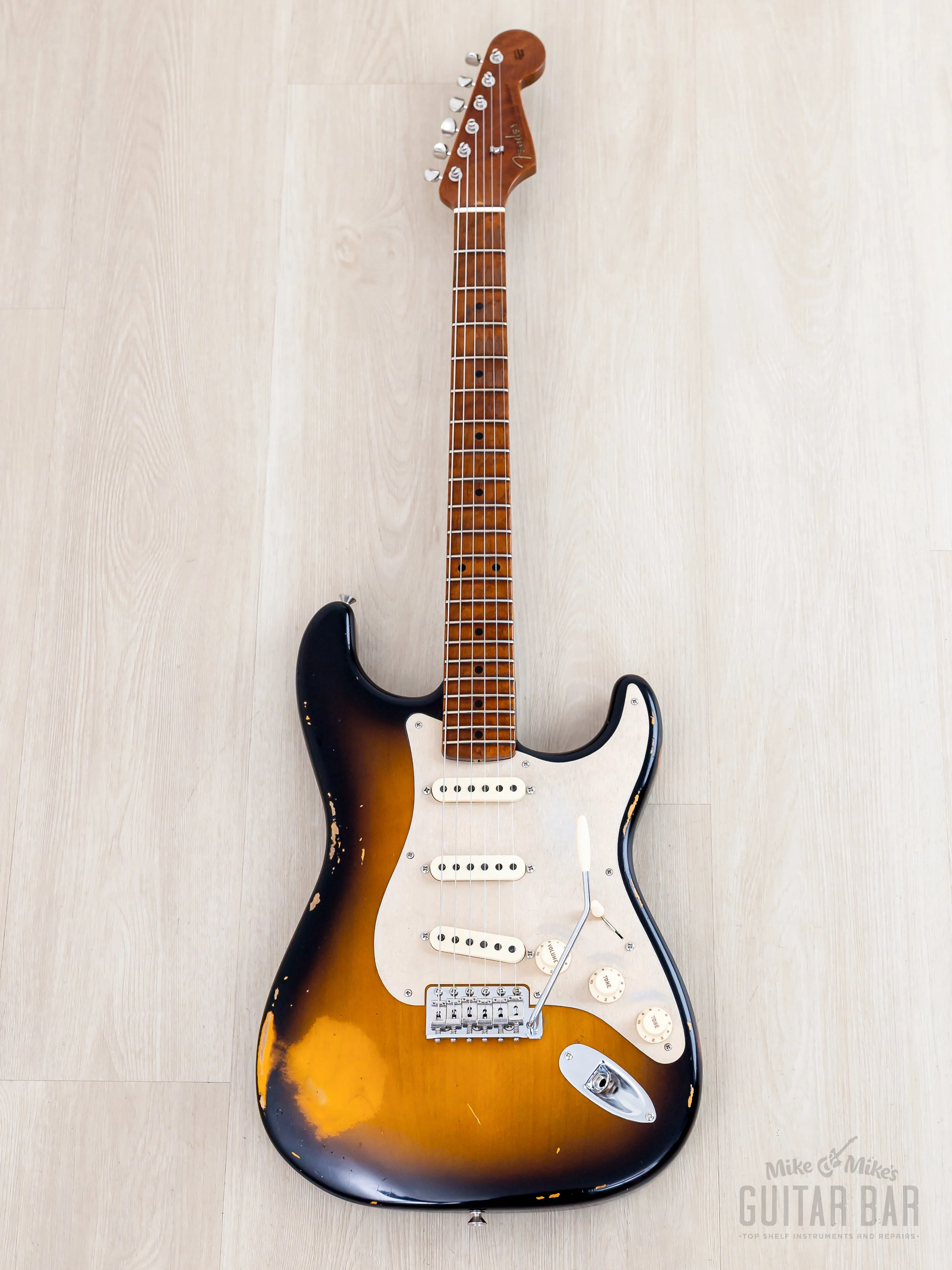 Fender Custom Shop 1956 Stratocaster Roasted Relic Faded Two-Tone Sunburst w/ Gold Guard, Fat '60s Pickups - Image 2