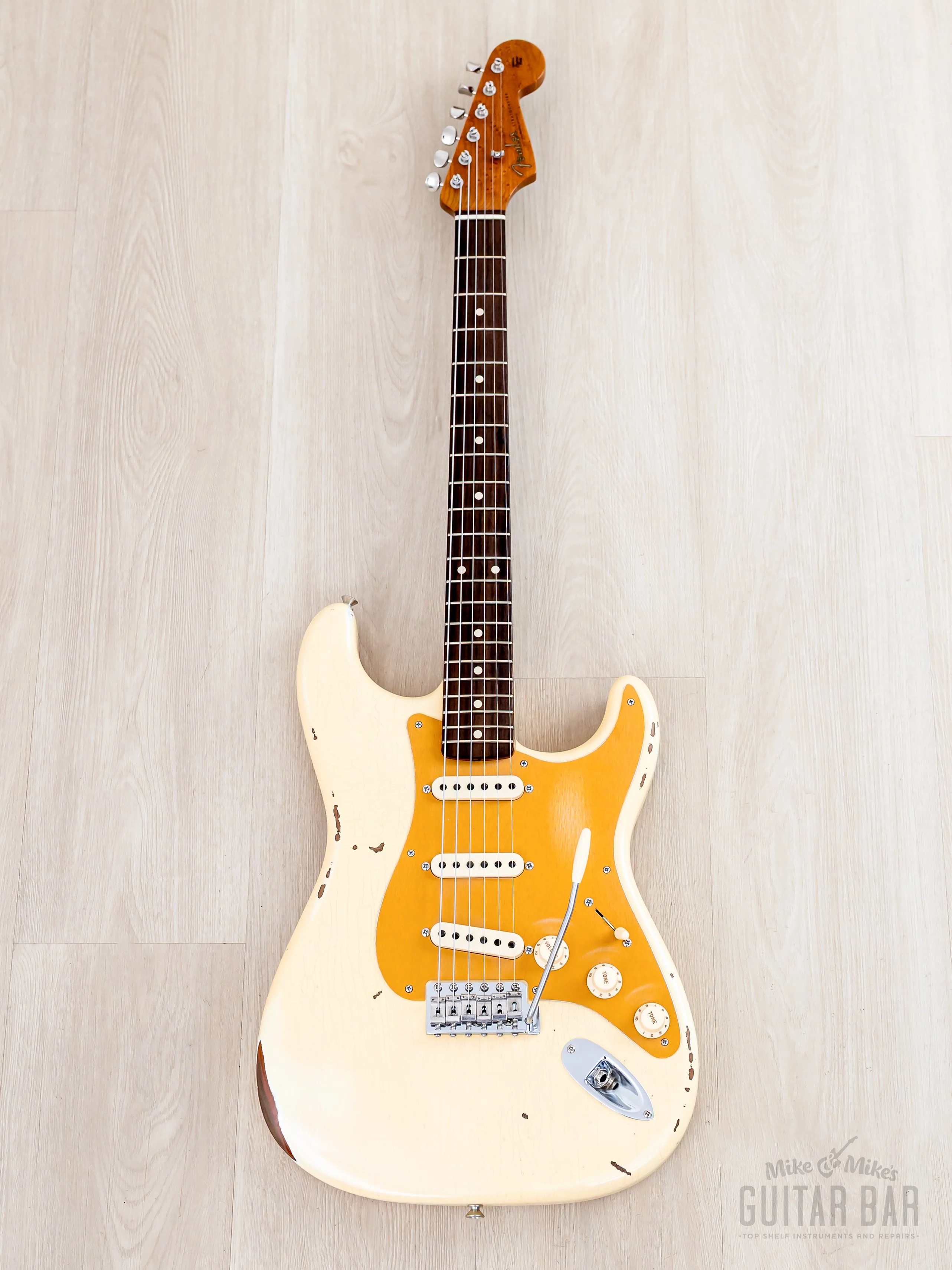 Fender Custom Shop 1960 Stratocaster Roasted Relic Aged Vintage White w/ Gold Guard, Fat '60s Pickups - Image 2